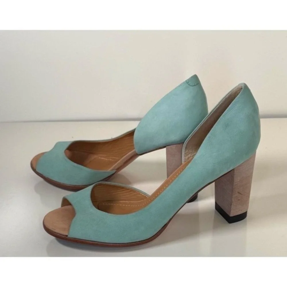 Masiero Aqua Blue Nubuck Leather Peep Toe D'Orsay Block Heels 11‎ Wedding 81-02